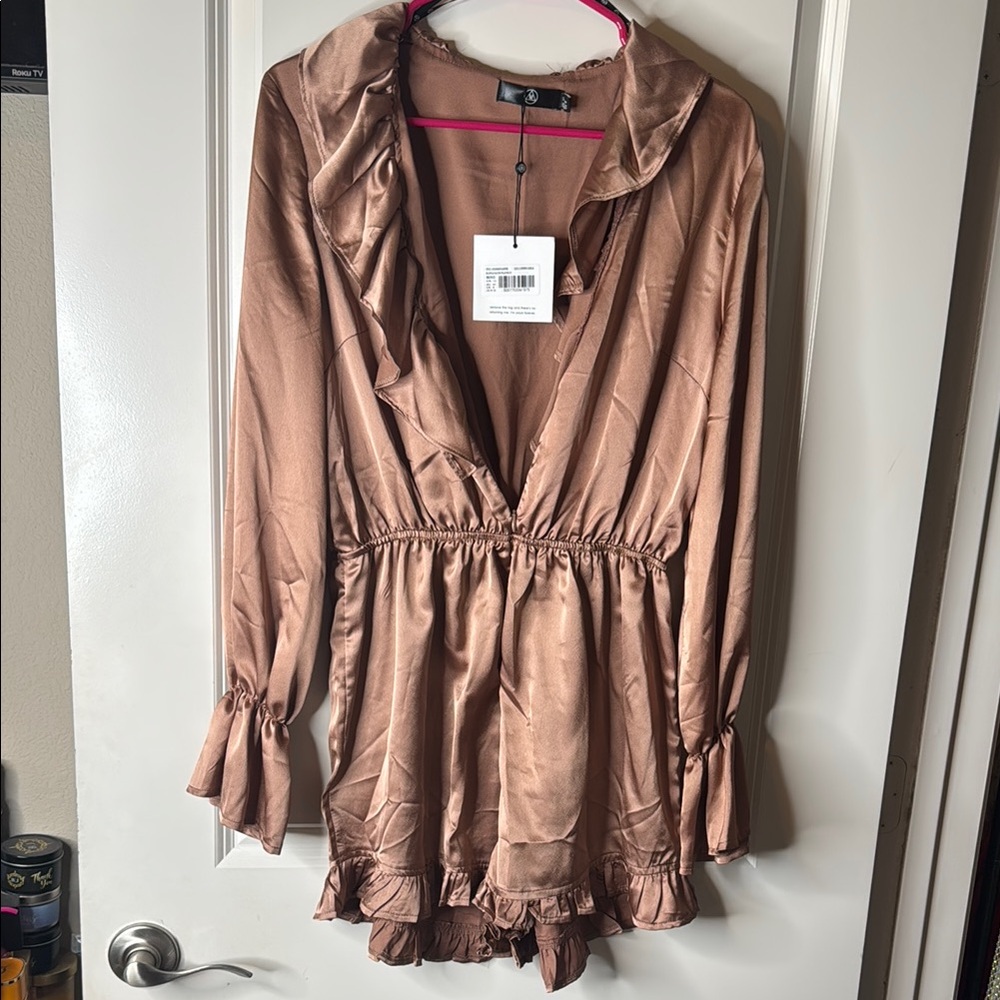Missguided Ruffle Satin Playsuit